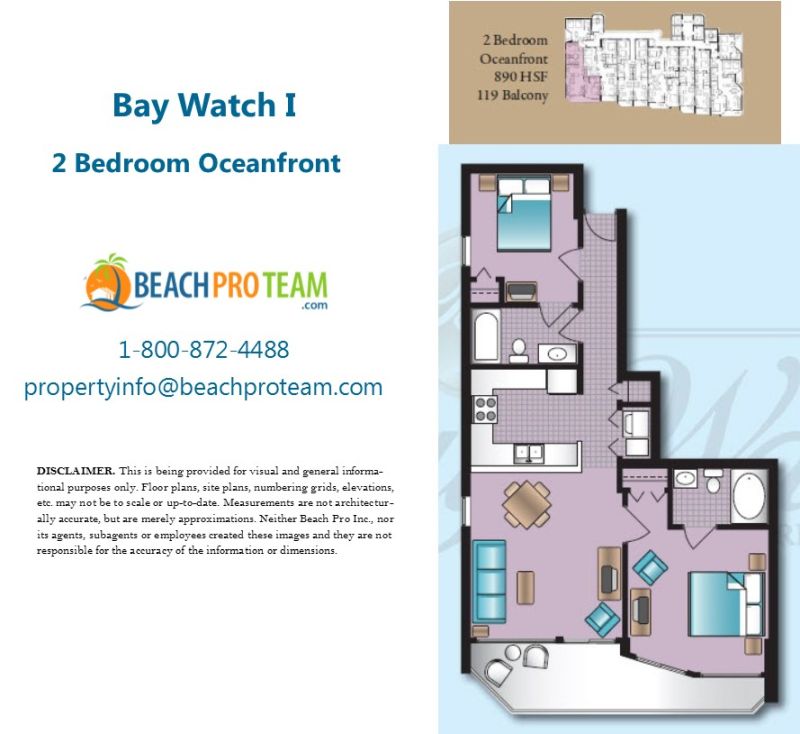 Bay Watch Resort I Floor Plan - 2 Bedroom Oceanfront Corner